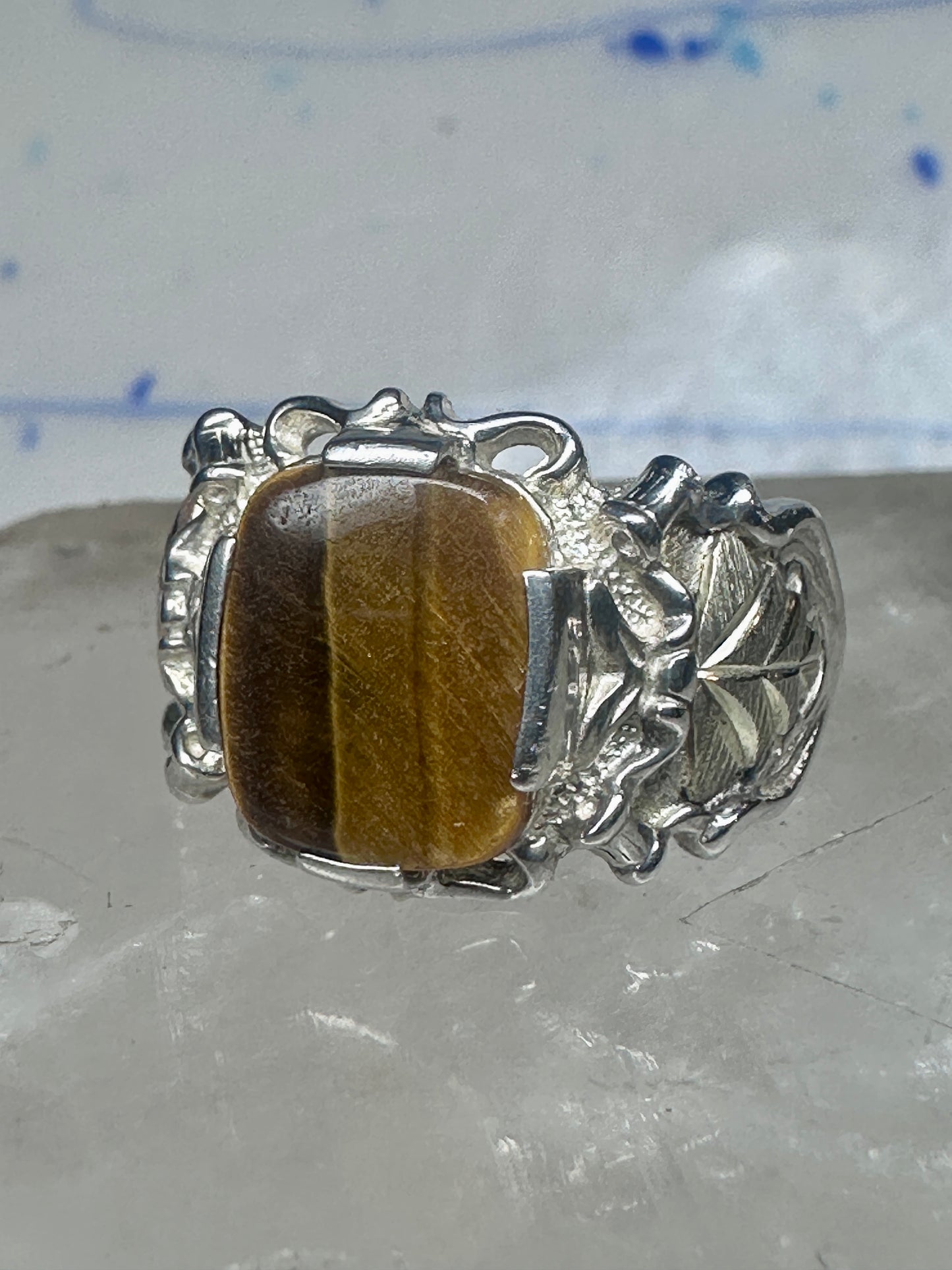 Black Hills gold ring Tiger Eye leaves band size 9.75 sterling silver women men