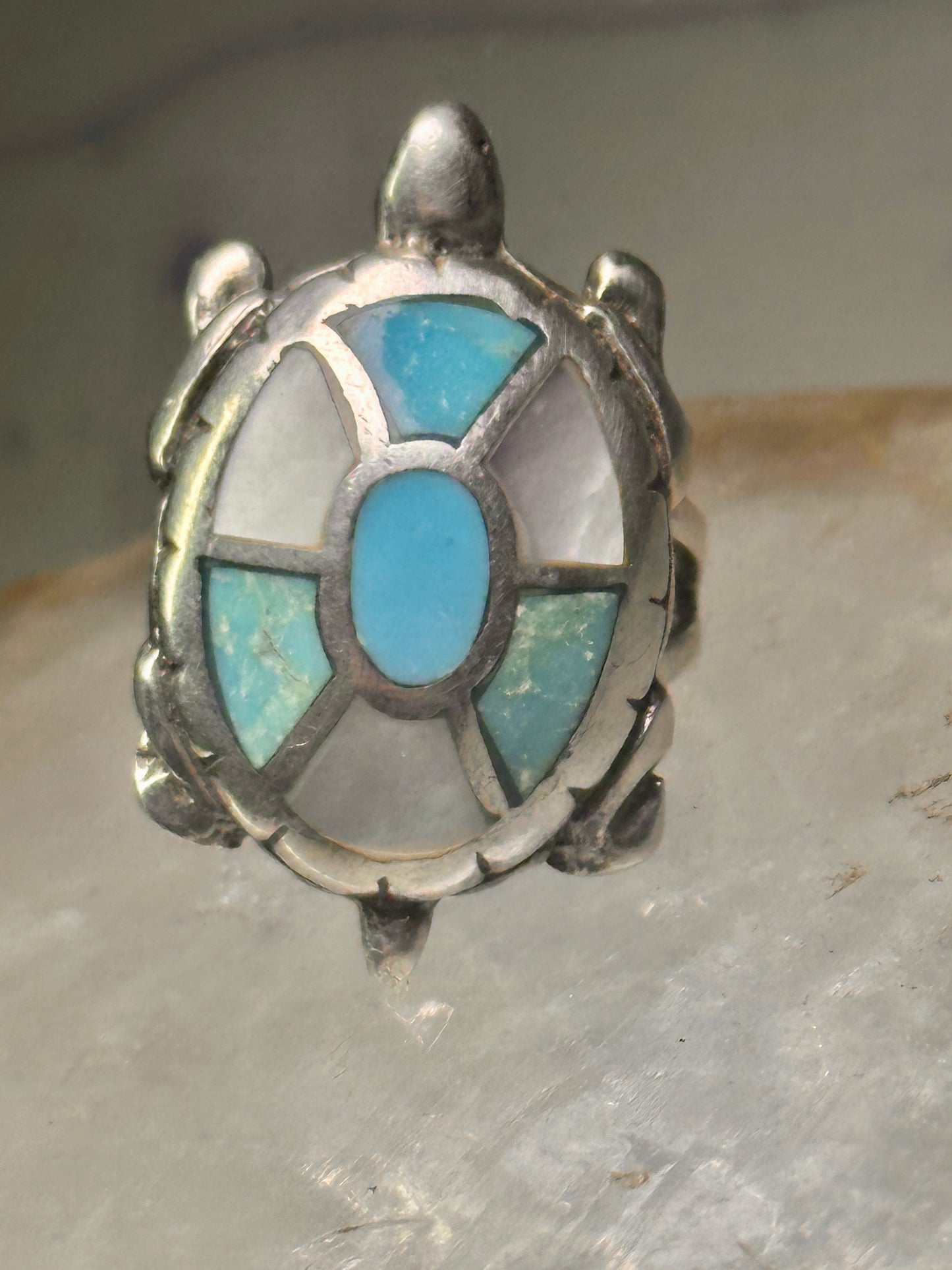 Turtle ring Navajo turquoise MOP size 5 sterling silver women girls pink