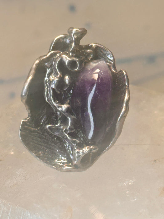 Vintage amethyst ring brutalist band size 5.5 Sterling silver women