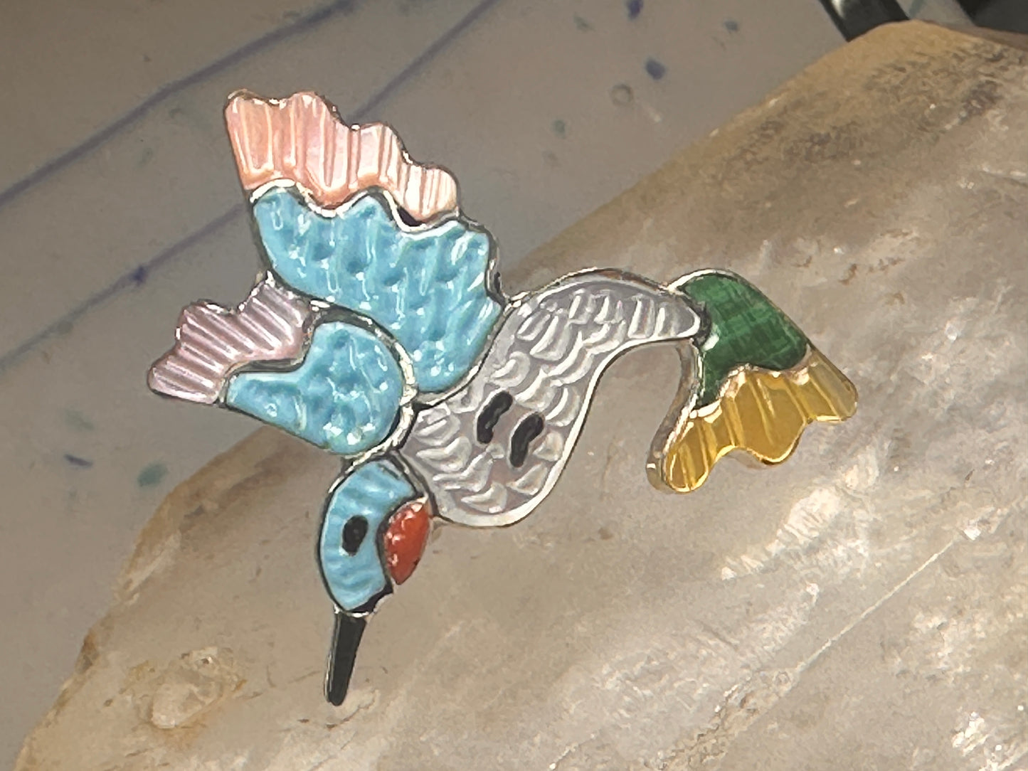 Hummingbird ring Zuni bird turquoise MOP size 6.25 sterling silver women