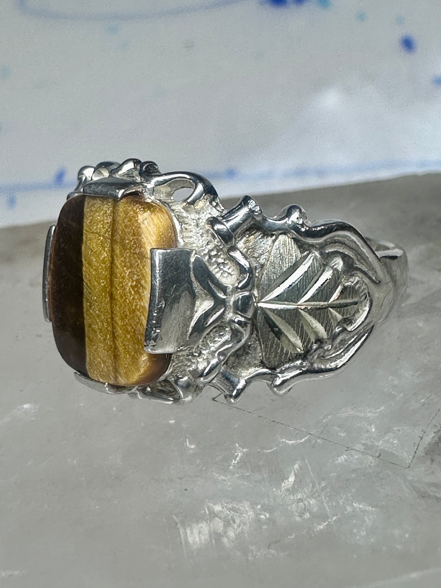 Black Hills gold ring Tiger Eye leaves band size 9.75 sterling silver women men