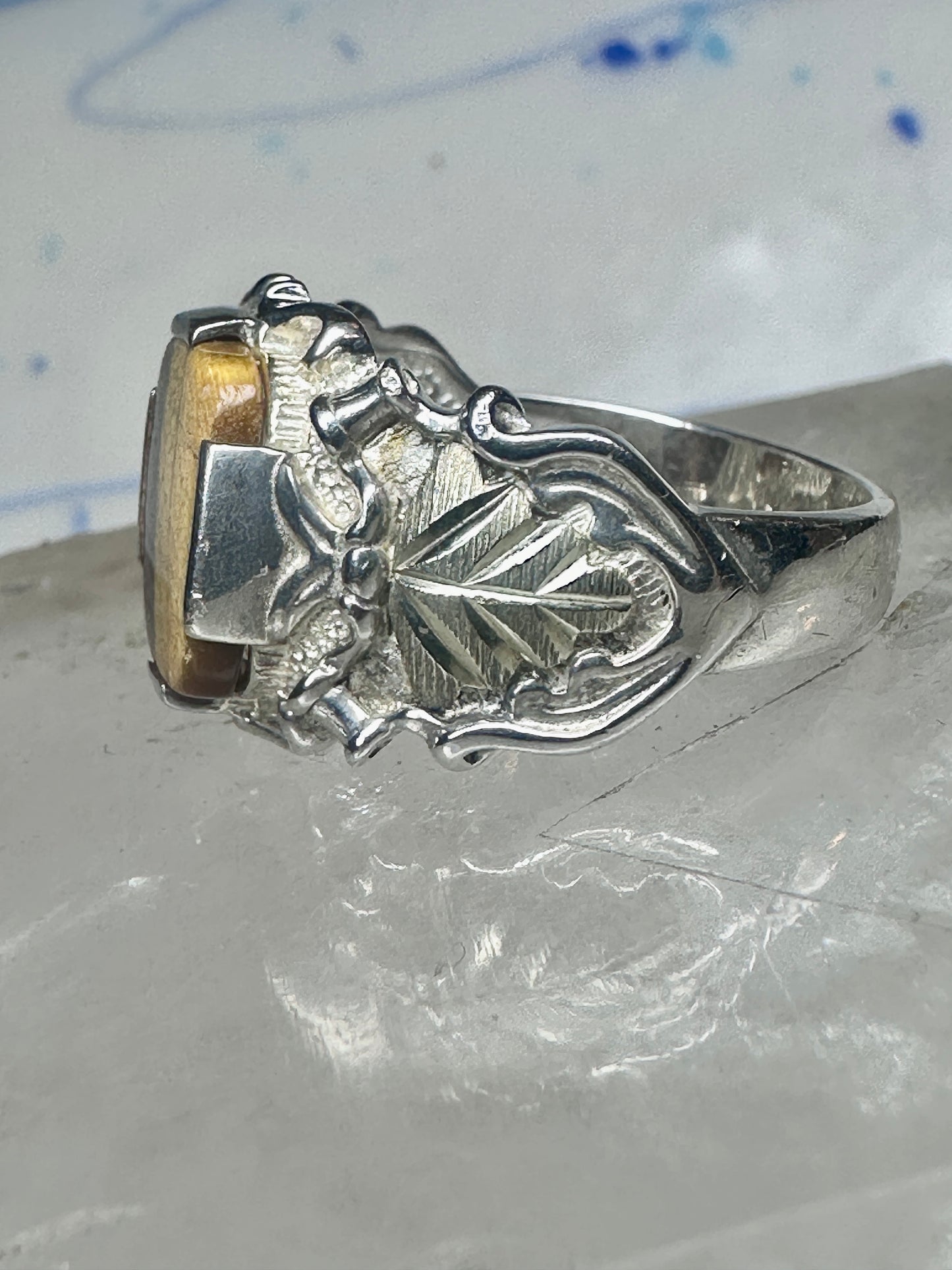 Black Hills gold ring Tiger Eye leaves band size 9.75 sterling silver women men