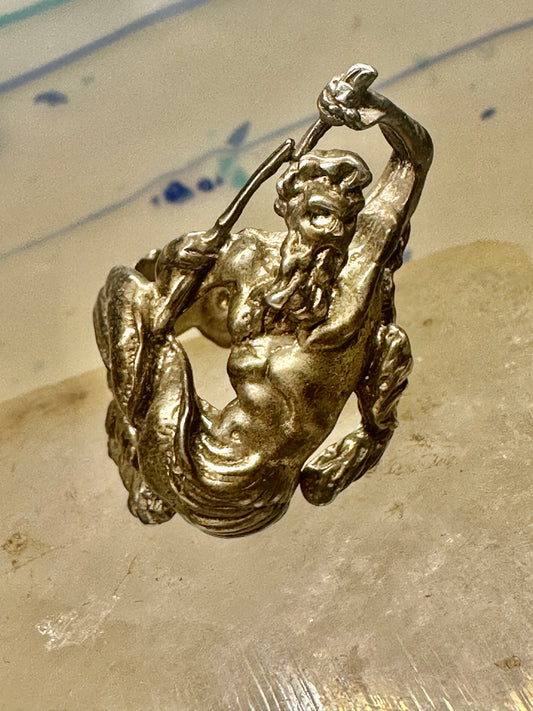 Poseidon Neptune Triton sea god ocean Trident ring size 10 sterling silver women men