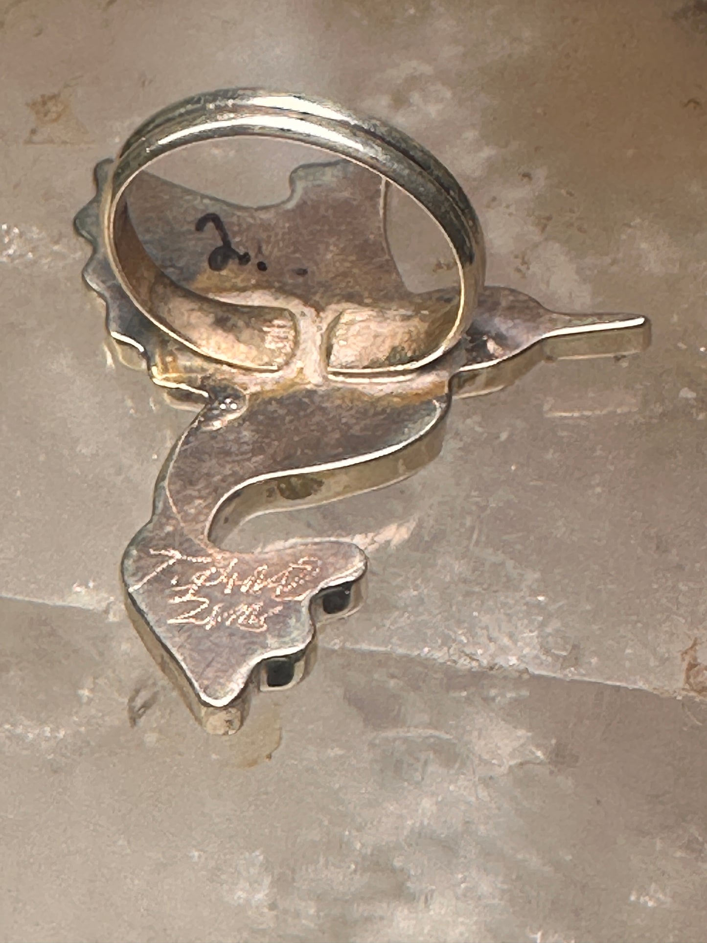 Hummingbird ring Zuni bird turquoise MOP size 6.25 sterling silver women