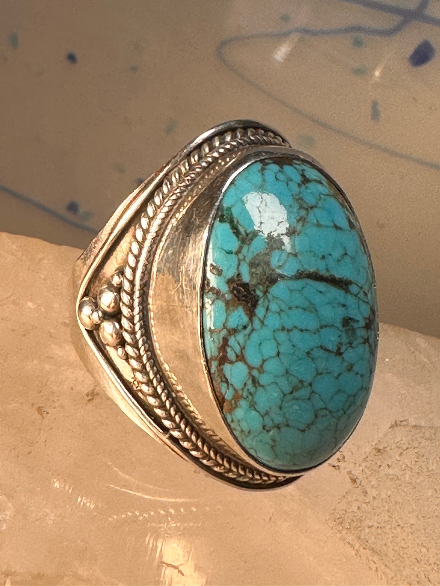 Turquoise Ring boho size 9  sterling silver women men