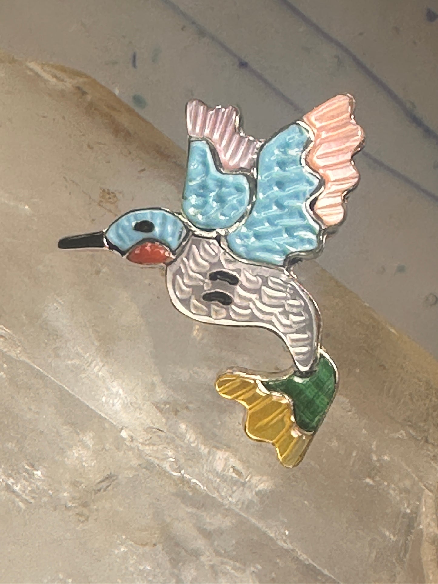 Hummingbird ring Zuni bird turquoise MOP size 6.25 sterling silver women