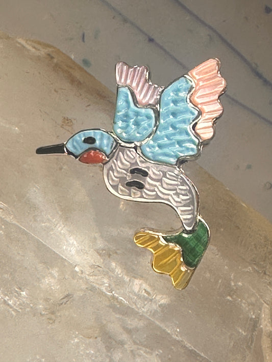 Hummingbird ring Zuni bird turquoise MOP size 6.25 sterling silver women