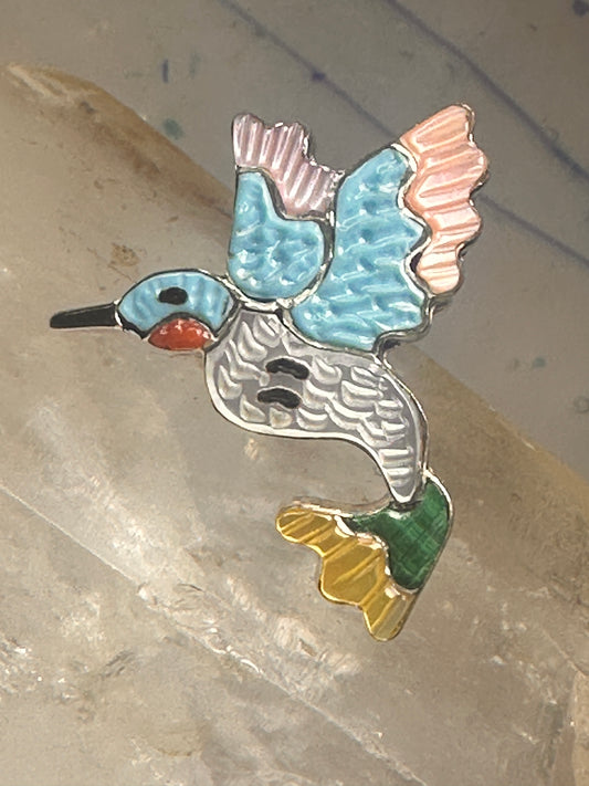 Hummingbird ring Zuni bird turquoise MOP size 6.25 sterling silver women