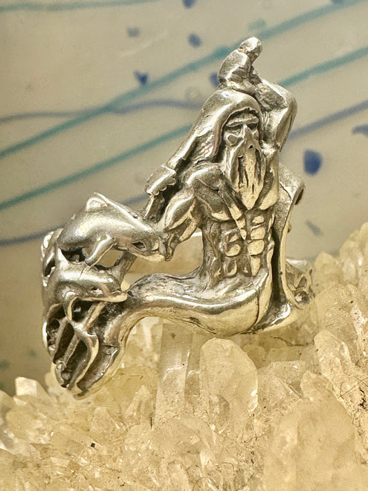 Poseidon Neptune Triton sea god Trident ring size 9 sterling silver women men