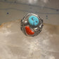Navajo ring turquoise coral  leaves feathers size 10 sterling silver women men