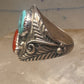 Navajo ring turquoise coral  leaves feathers size 10 sterling silver women men