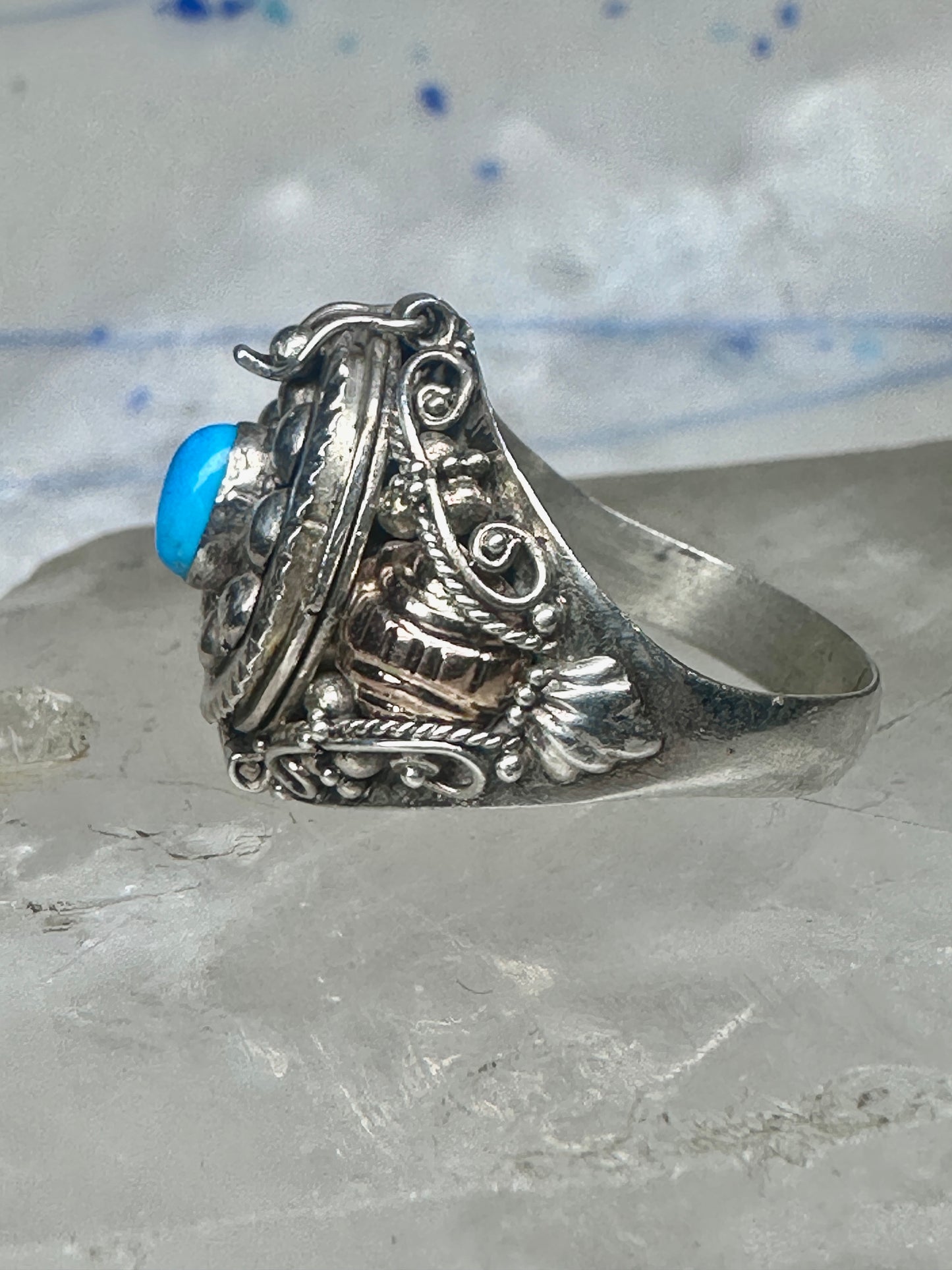 Poison ring turquoise boho band size 8.25 sterling silver women