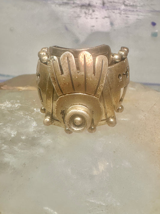Poison ring Mexico Aztec design band CZ size 8 adj sterling silver women