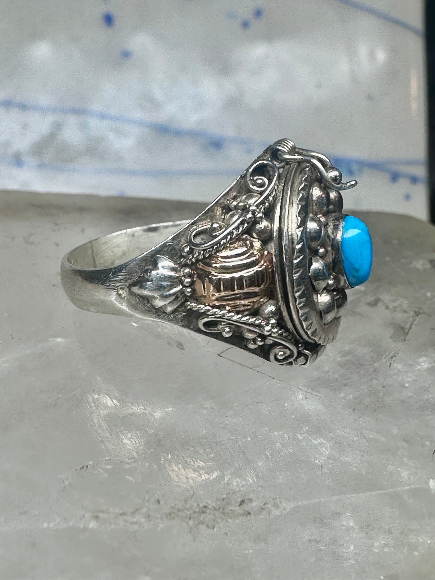 Poison ring turquoise boho band size 8.25 sterling silver women