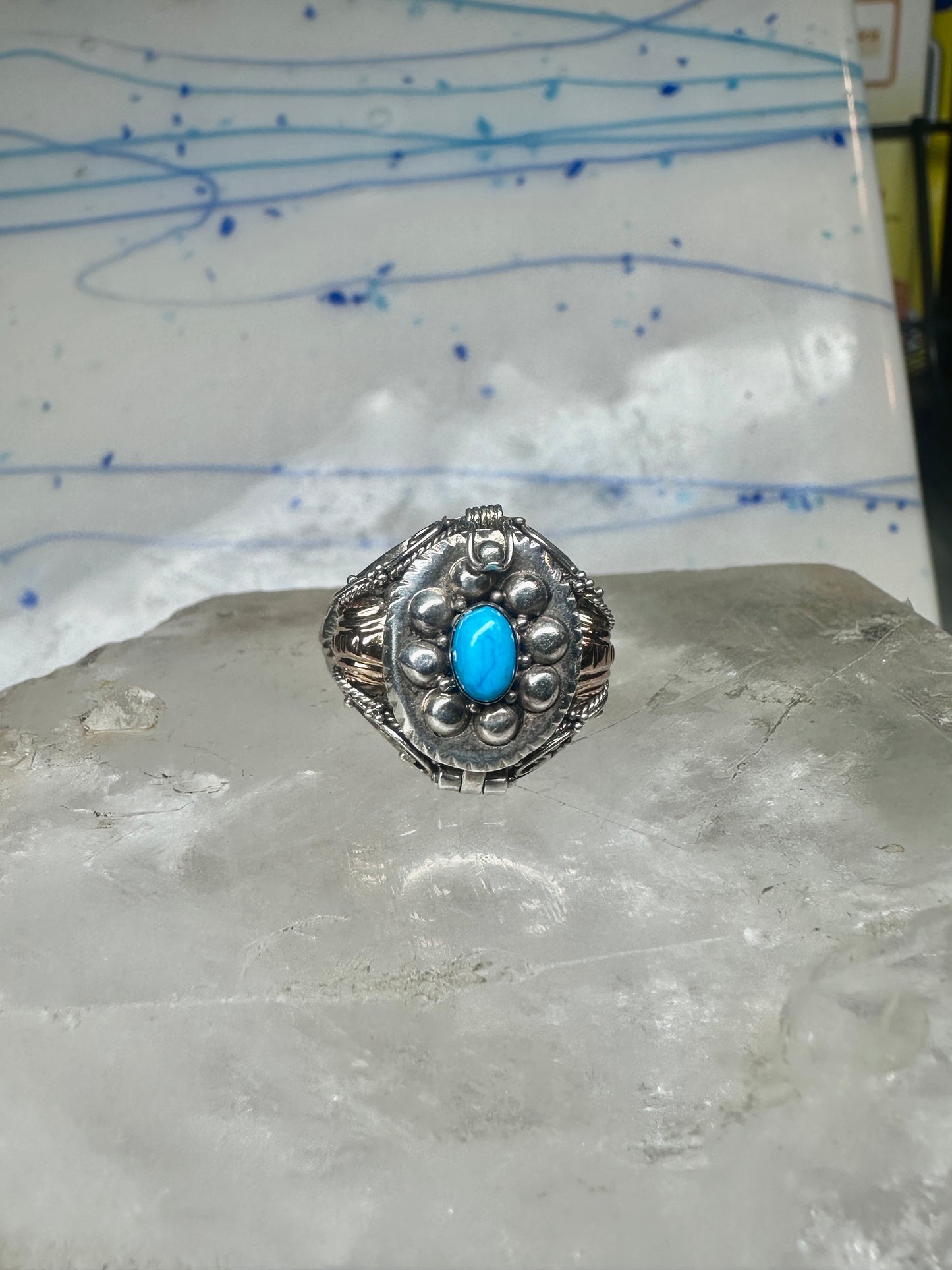 Poison ring turquoise boho band size 8.25 sterling silver women