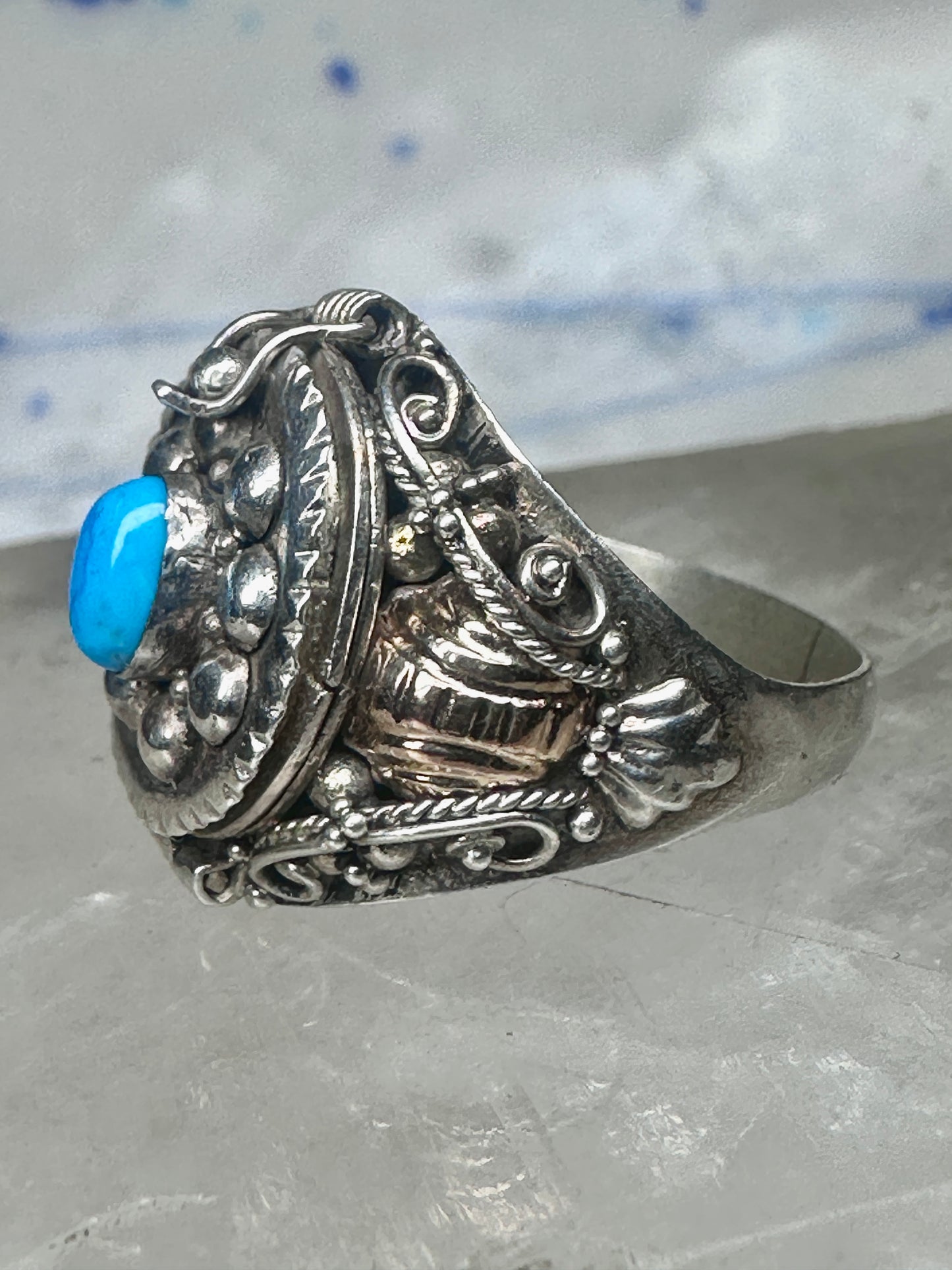 Poison ring turquoise boho band size 8.25 sterling silver women