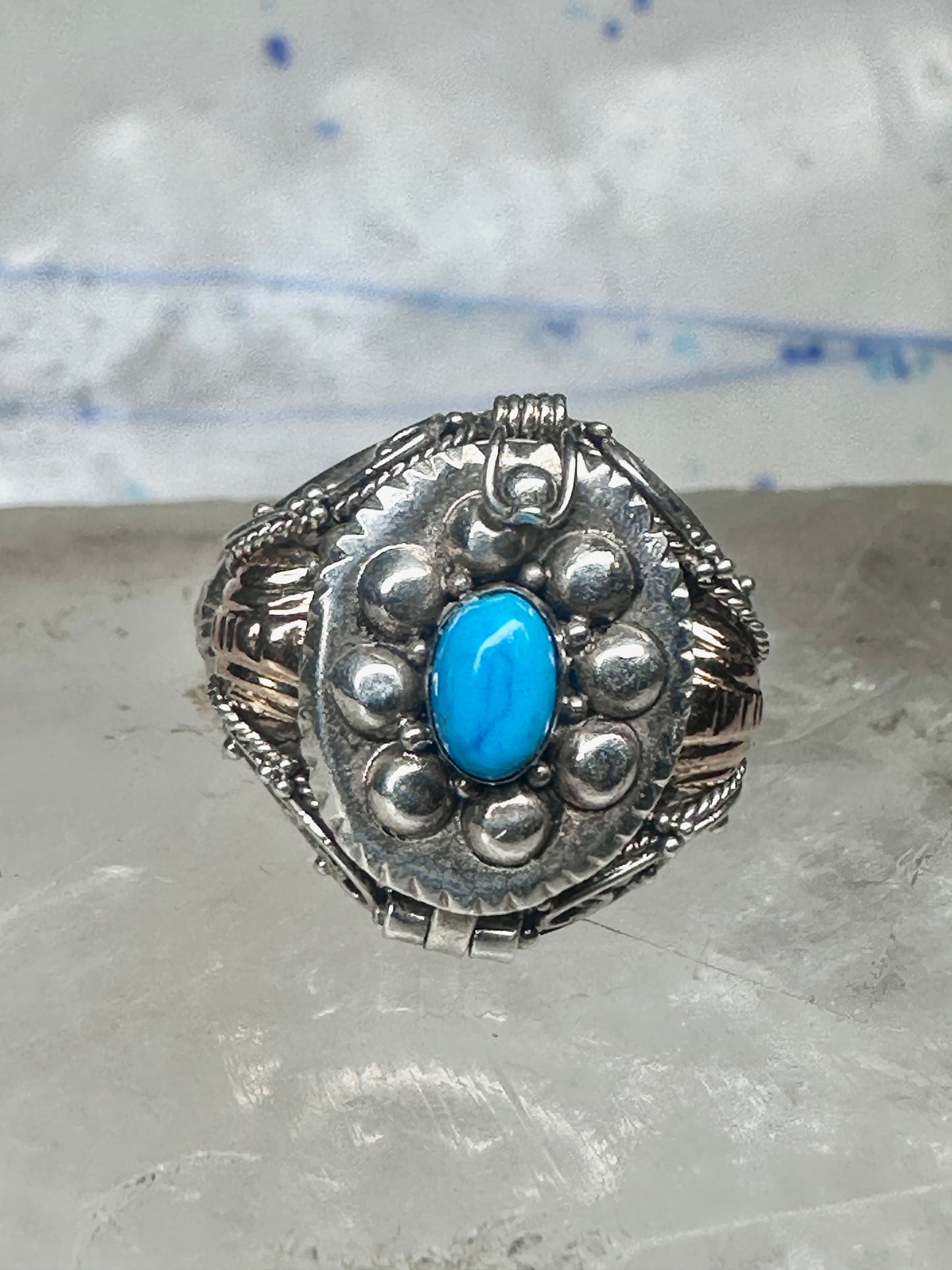 Poison ring turquoise boho band size 8.25 sterling silver women