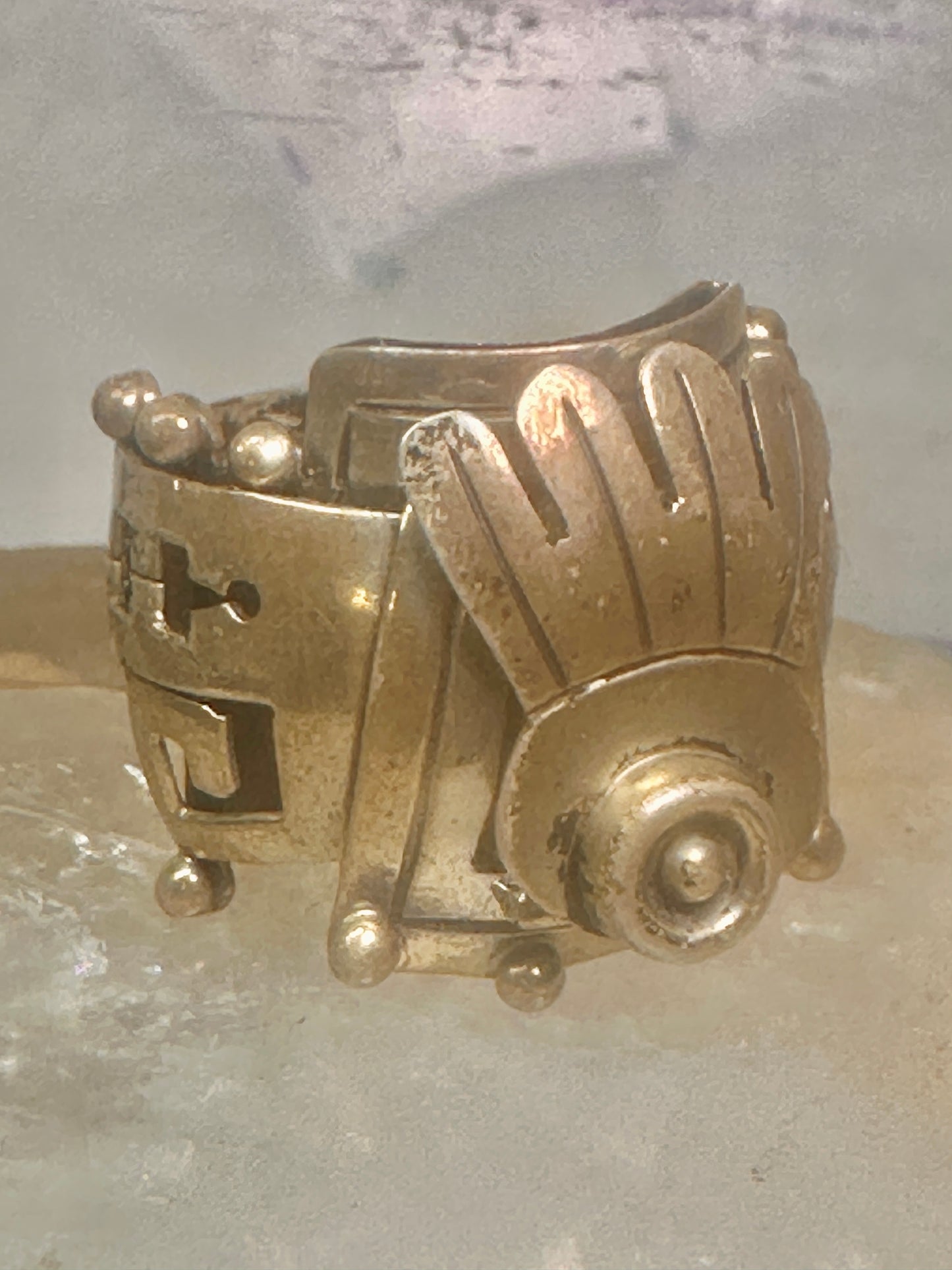 Poison ring Mexico Aztec design band CZ size 8 adj sterling silver women