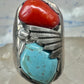 Navajo ring size 12.50 turquoise coral band sterling silver women men