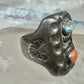 Navajo ring size 10.75 turquoise coral band cowboy sterling silver women men