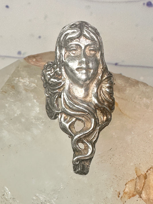 Lady face ring size 5 Art deco long hair sterling silver women
