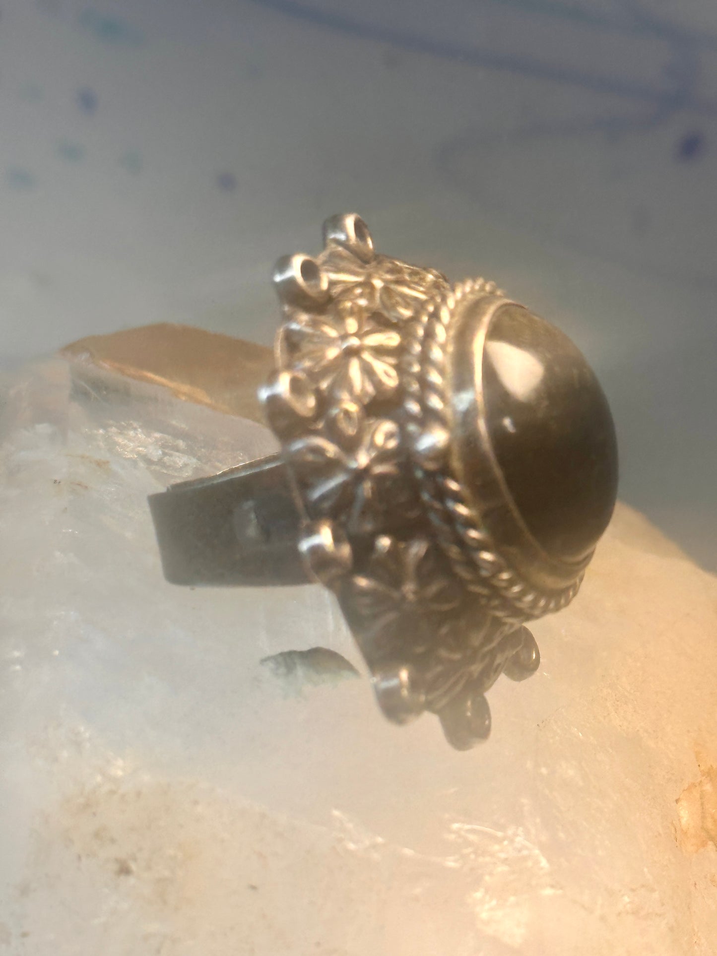 Vintage poison ring Mexico onyx boho adj band size 8 Sterling silver women