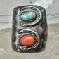 Navajo ring size 10.75 turquoise coral band cowboy sterling silver women men