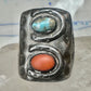 Navajo ring size 10.75 turquoise coral band cowboy sterling silver women men
