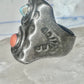 Navajo ring size 10.75 turquoise coral band cowboy sterling silver women men