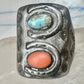 Navajo ring size 10.75 turquoise coral band cowboy sterling silver women men