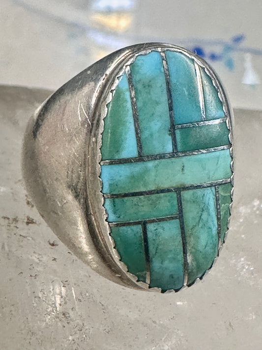 Turquoise ring Navajo signed FB size 8.50 sterling silver women