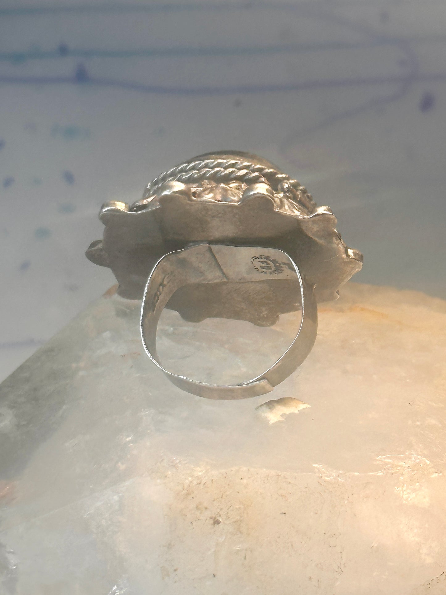 Vintage poison ring Mexico onyx boho adj band size 8 Sterling silver women