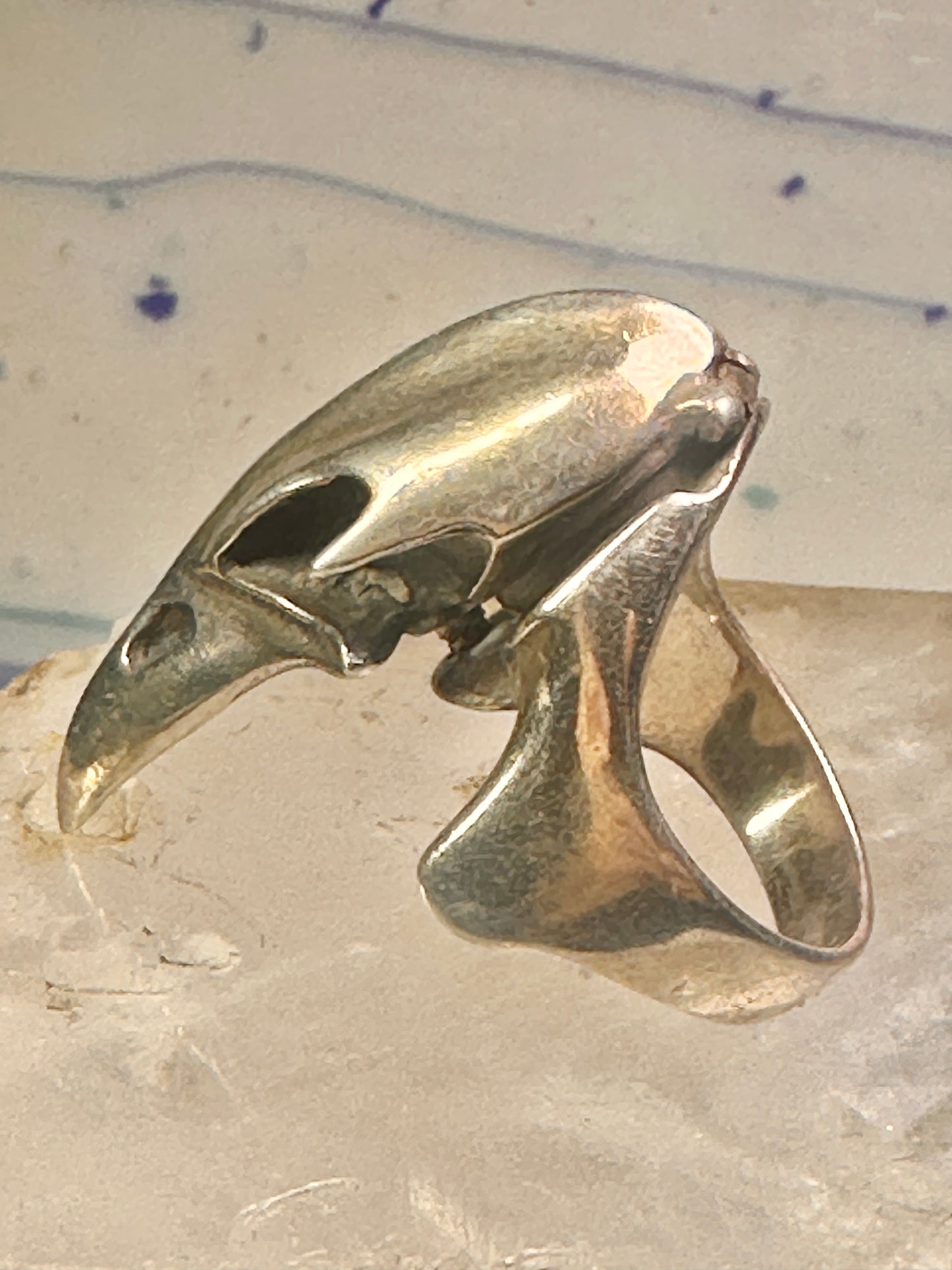 Raven ring bird skull poison size 10 sterling silver women men