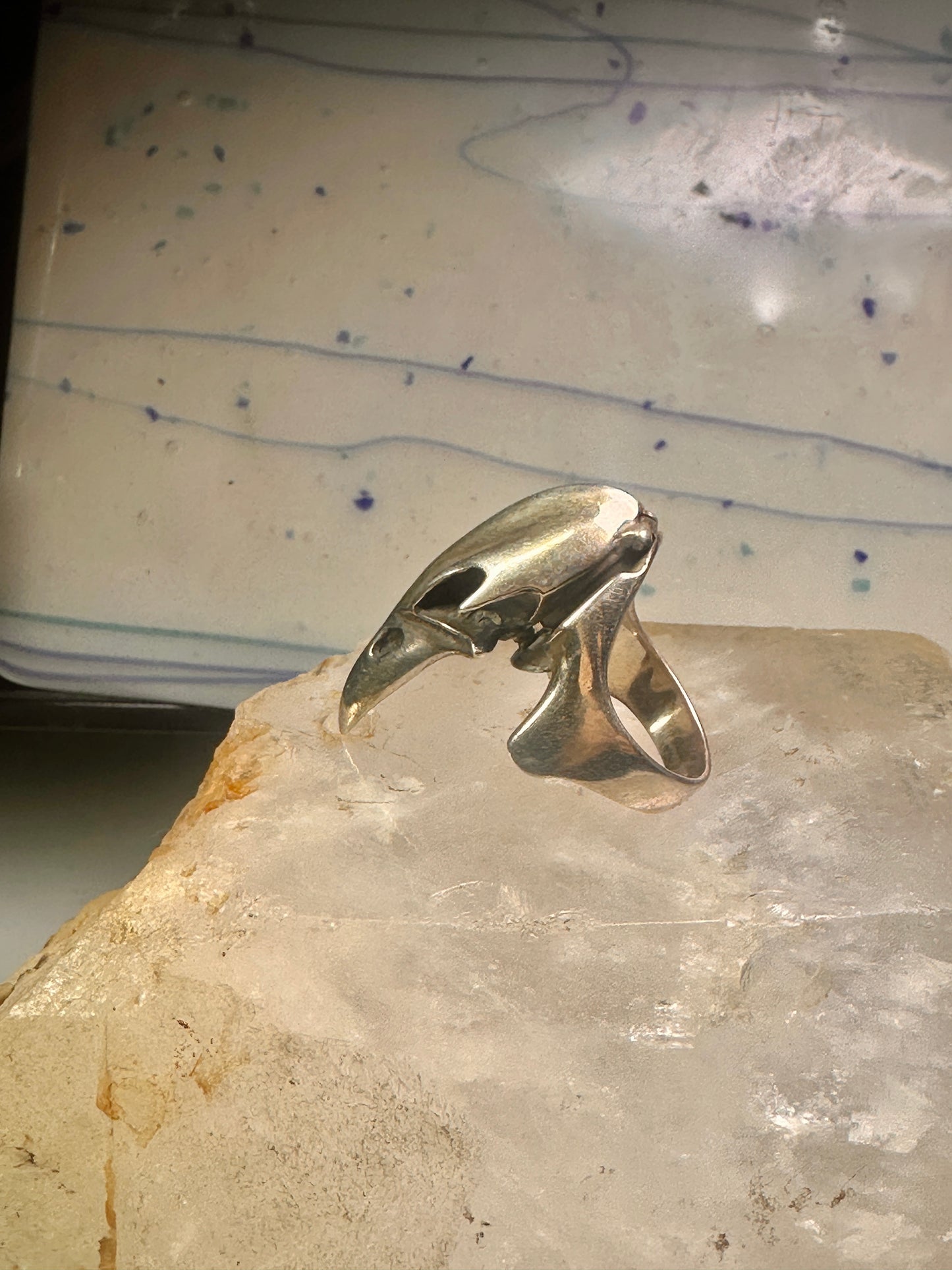 Raven ring bird skull poison size 10 sterling silver women men