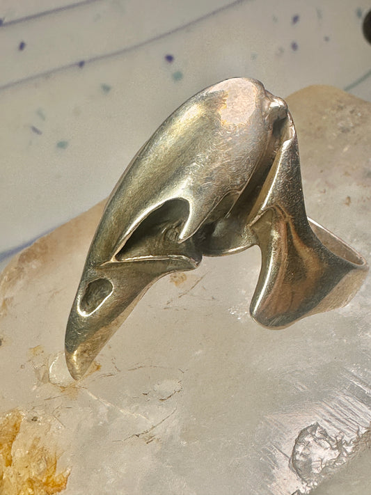 Raven ring bird skull poison size 10 sterling silver women men