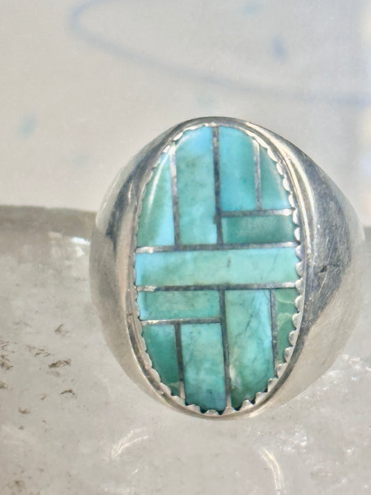 Turquoise ring Navajo signed FB size 8.50 sterling silver women