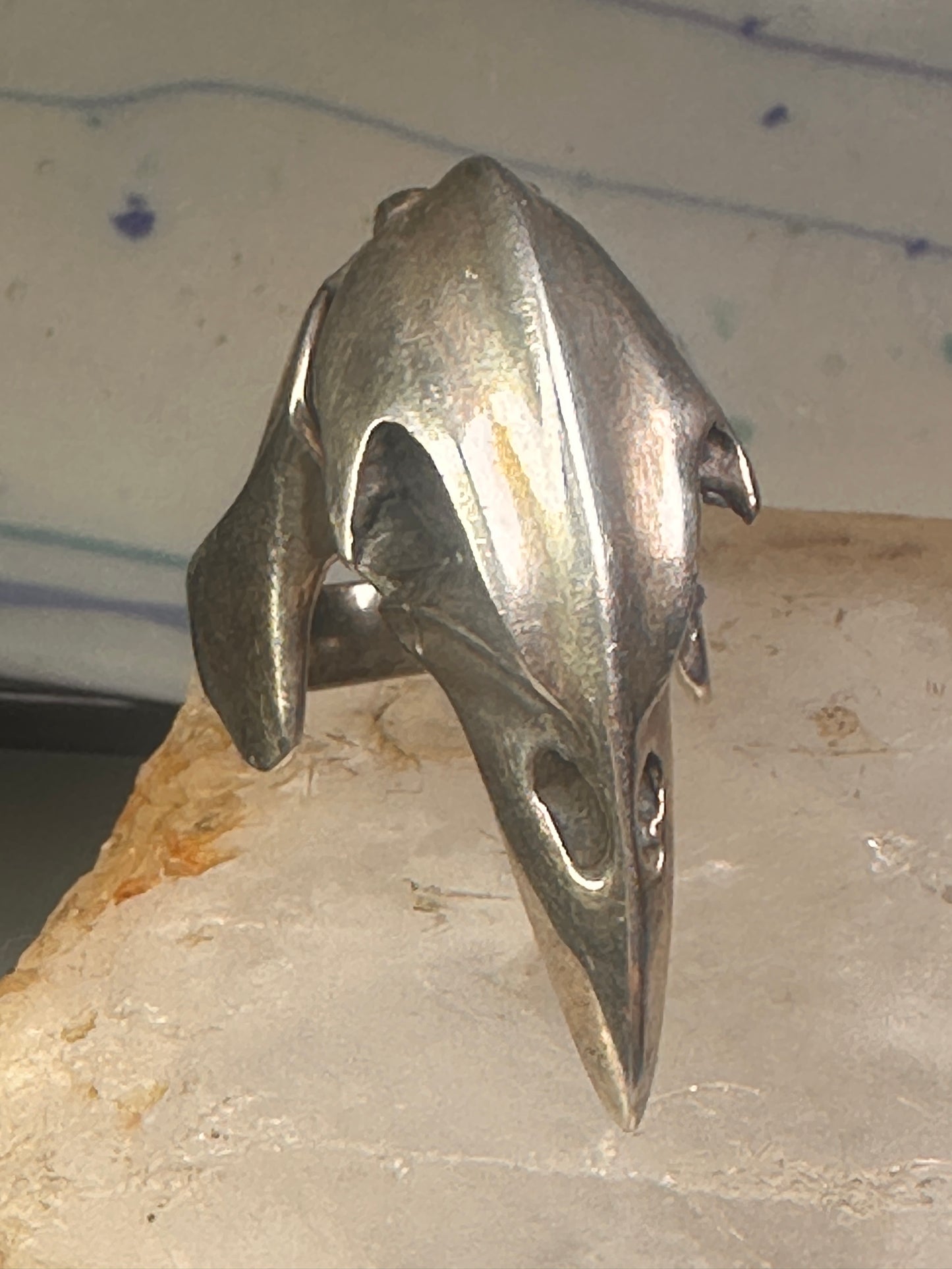 Raven ring bird skull poison size 10 sterling silver women men