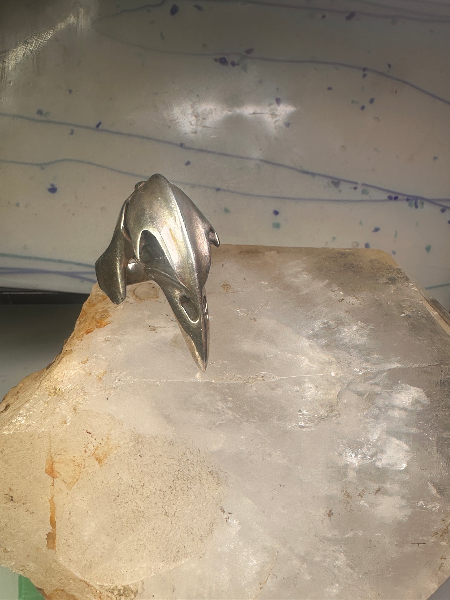 Raven ring bird skull poison size 10 sterling silver women men