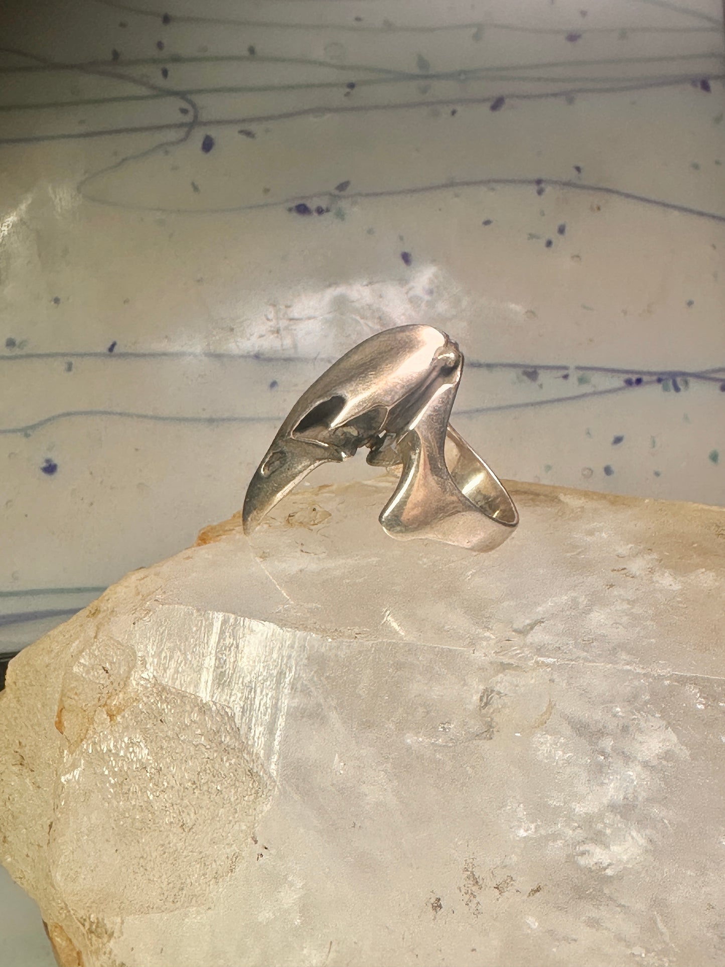 Raven ring bird skull poison size 10 sterling silver women men