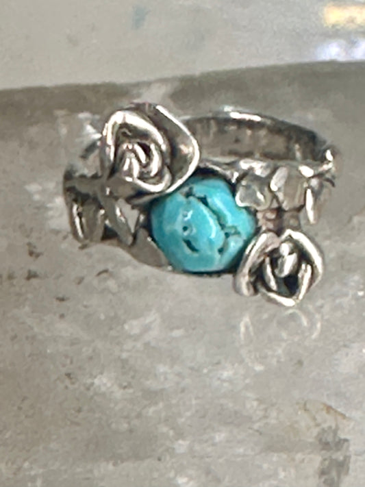 Turquoise ring floral handmade size 5.75 sterling silver women girls