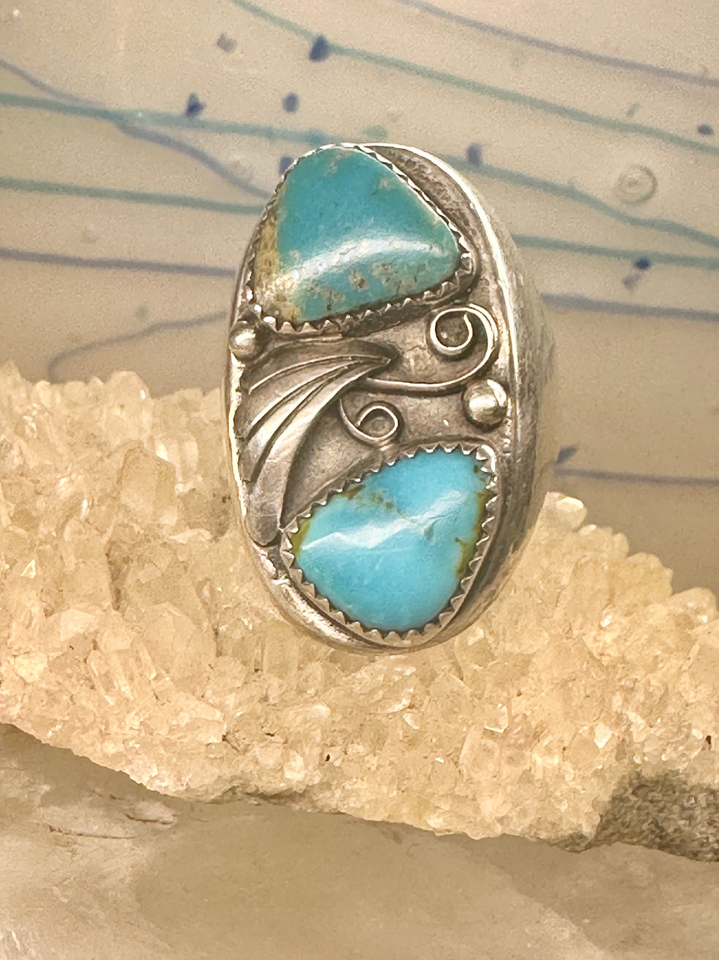 Navajo ring Turquoise size 10.50 Heavy Sterling Silver women men