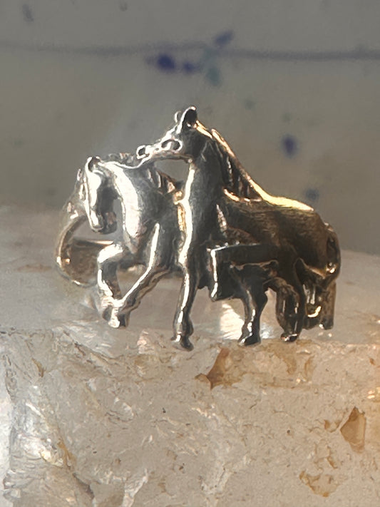 Vintage horse ring 2 horses size 6.5 Sterling silver cowgirl women girls