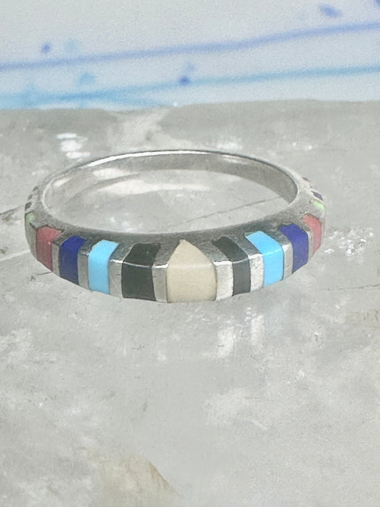 Zuni ring size 7 turquoise onyx lapis coral band sterling silver women