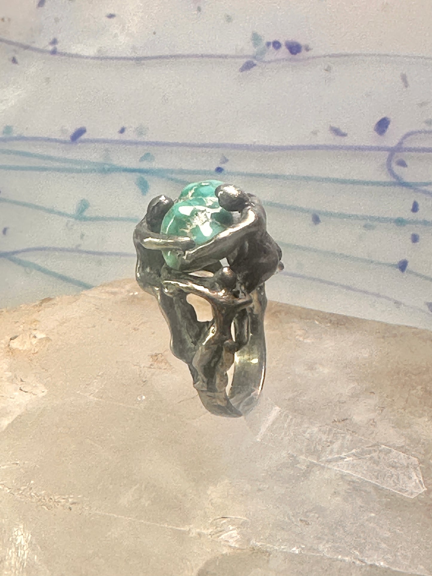 Brutalist ring turquoise figurative size 7 sterling silver women men