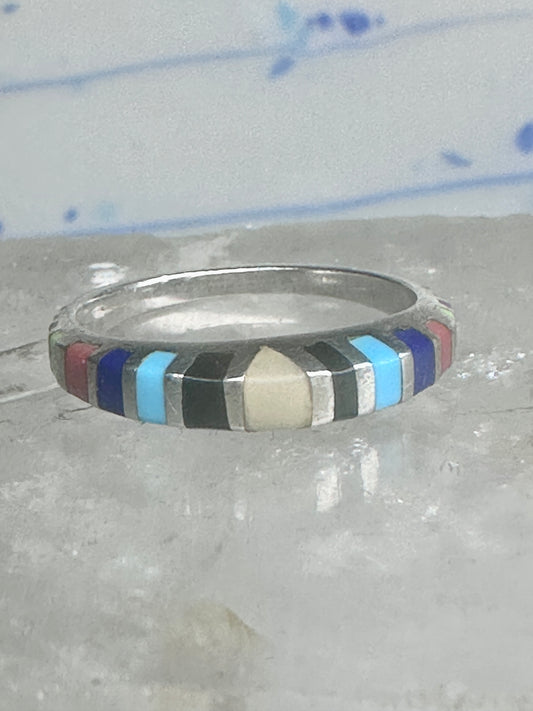 Zuni ring size 7 turquoise onyx lapis coral band sterling silver women