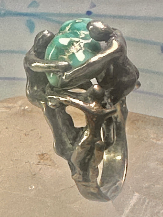 Brutalist ring turquoise figurative size 7 sterling silver women men