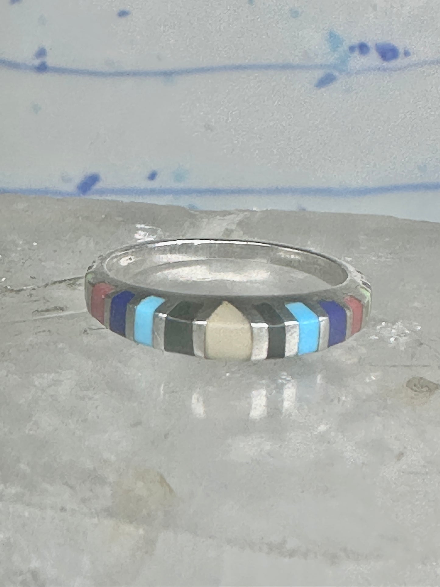 Zuni ring size 7 turquoise onyx lapis coral band sterling silver women