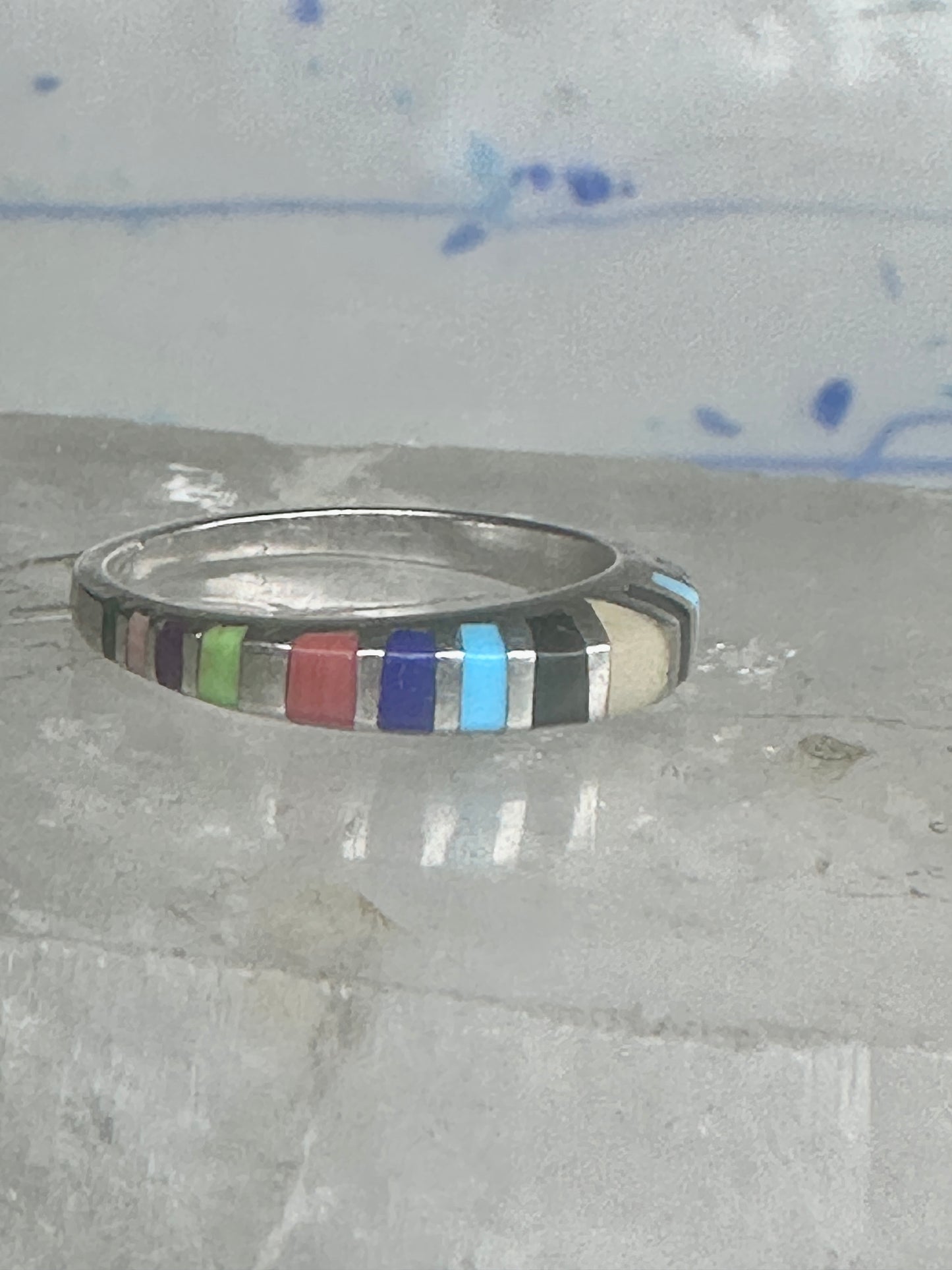 Zuni ring size 7 turquoise onyx lapis coral band sterling silver women