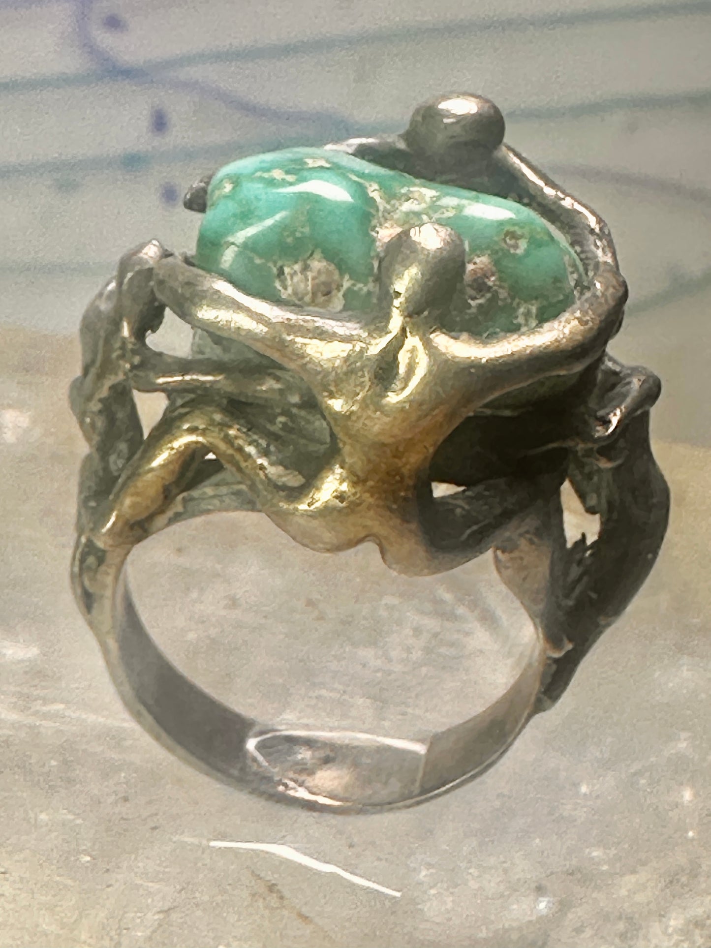 Brutalist ring turquoise figurative size 7 sterling silver women men