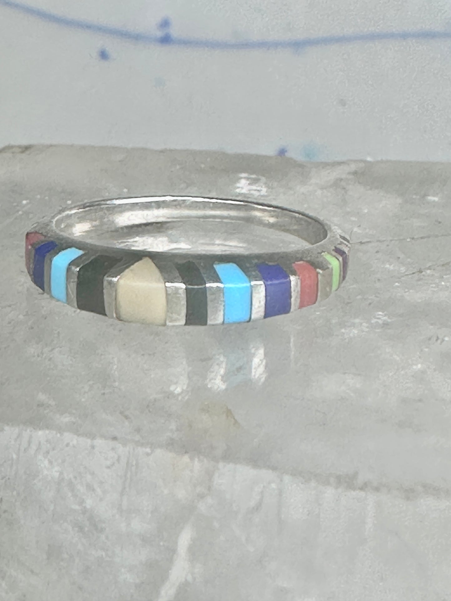 Zuni ring size 7 turquoise onyx lapis coral band sterling silver women